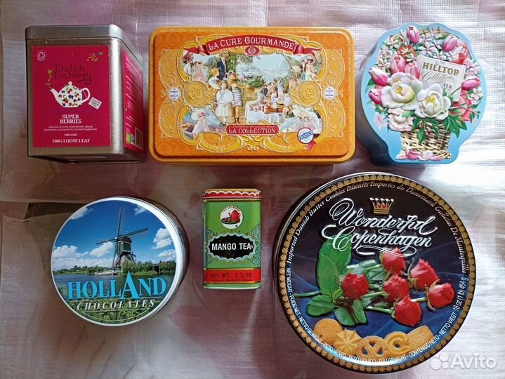 Банки жестяные шоколад чай печенье Европа