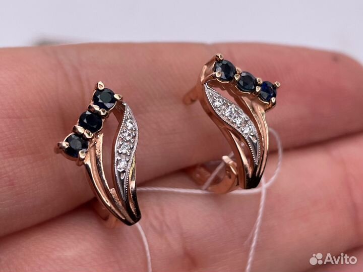 Золотые серьги с сапфирами 4.38 гр