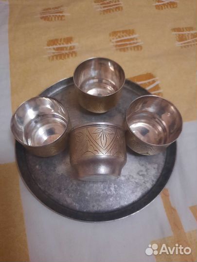 Стопки под коньяк с подносом, мельхиор СССР