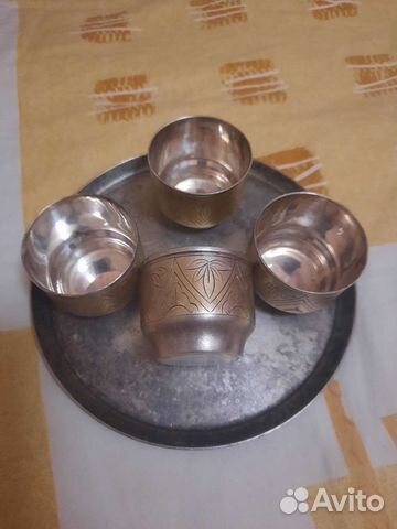 Стопки под коньяк с подносом, мельхиор СССР