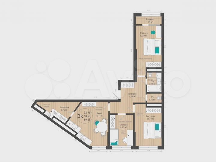 3-к. квартира, 69,7 м², 26/27 эт.