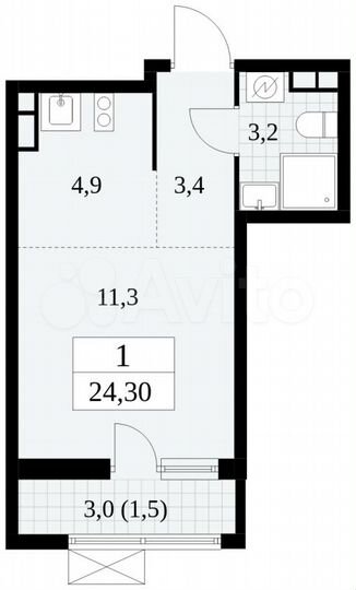 Квартира-студия, 24,3 м², 10/16 эт.