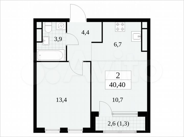 2-к. квартира, 40,4 м², 23/30 эт.