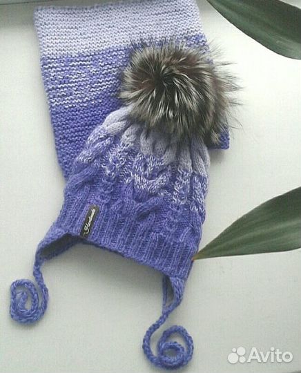 Вязанные детские комплекты шапка+снуд