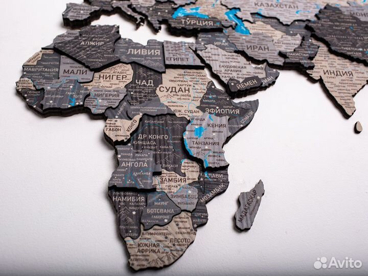 Деревянная карта мира 3D настенная, Пушкино