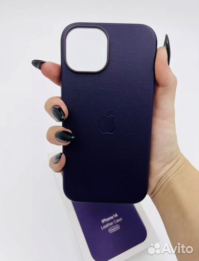 Кожанный чехол для iPhone 14 Leather Case MagSafe