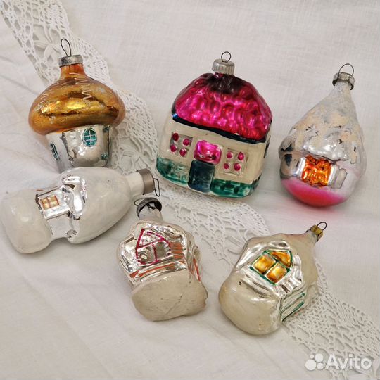 Елочные игрушки ссср.Домики.Часы