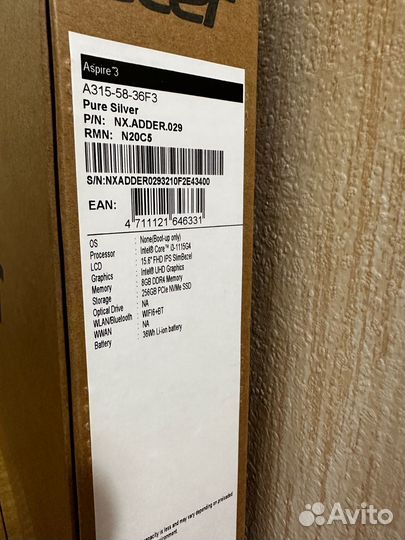 Ноутбук Acer Aspire 3 A315-58-36F3 i3/8Gb/256Gb