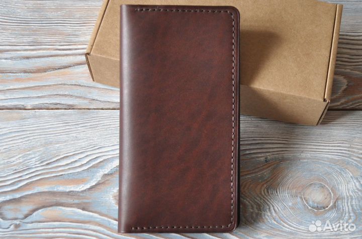 Мужское кожаное портмоне ручной работы коричневое