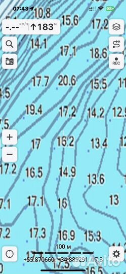 Карта глубин Яузского водохранилища