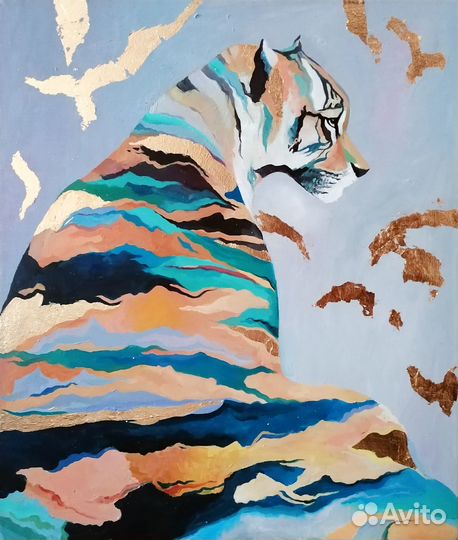 Картина маслом Тигр Абстракция с поталью в подарок