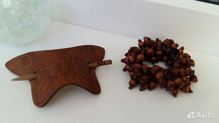 Заколки, резинка для волос (кожа,дерево)