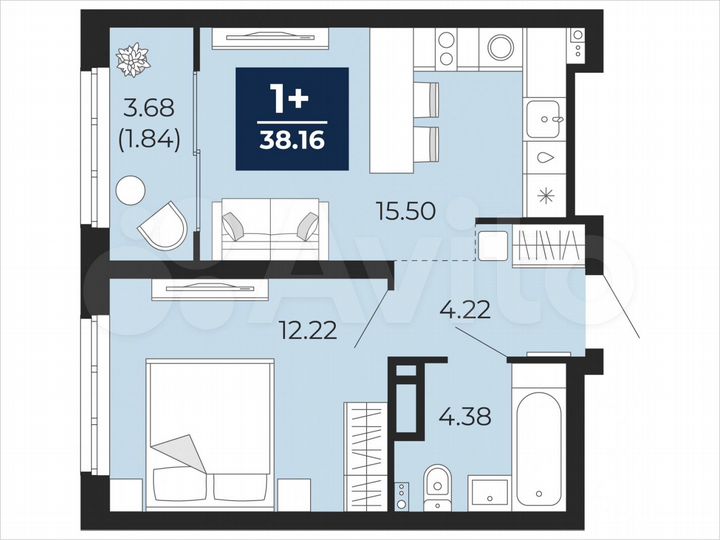 1-к. квартира, 38,2 м², 15/21 эт.