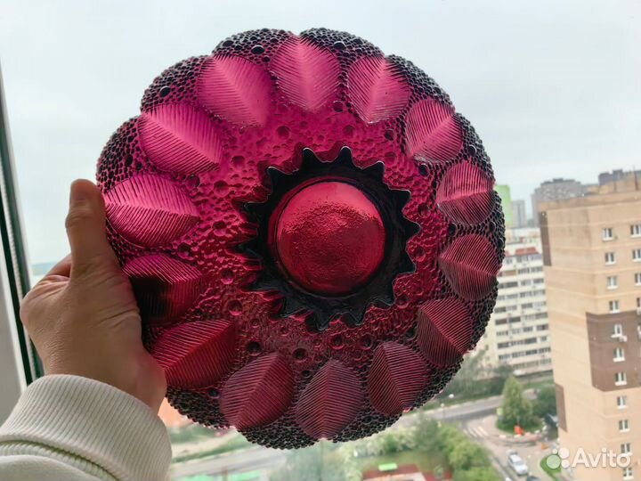 Ваза фруктовница СССР марганцевое стекло