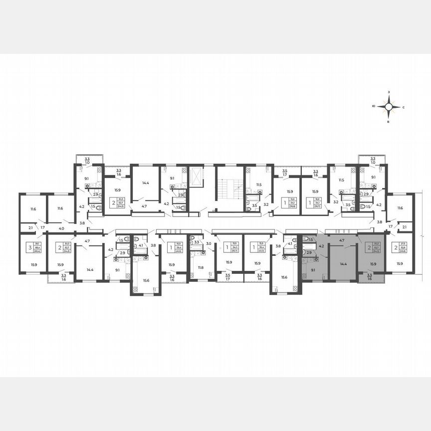 2-к. квартира, 54,3 м², 5/5 эт.