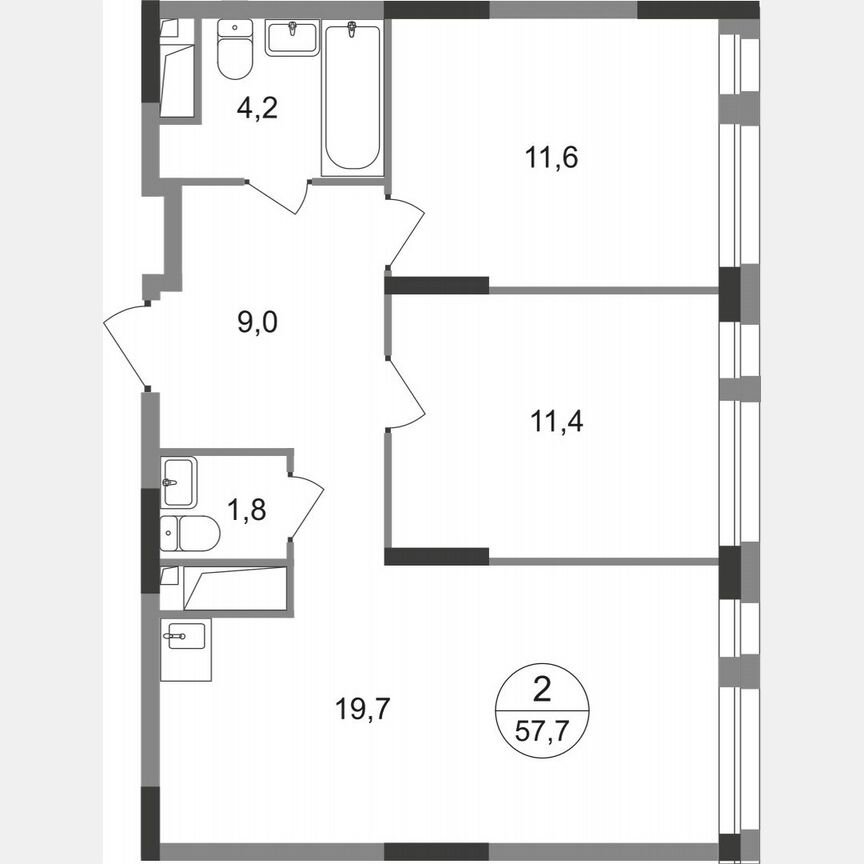 2-к. квартира, 57,7 м², 16/19 эт.
