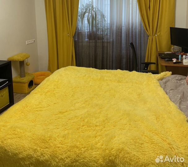 Плед покрывало желтый пушистый 200х220