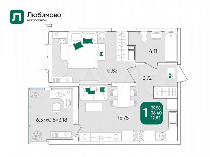 1-к. квартира, 39,6 м², 5/24 эт.