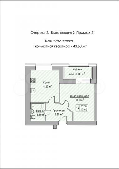 1-к. квартира, 43,6 м², 9/9 эт.