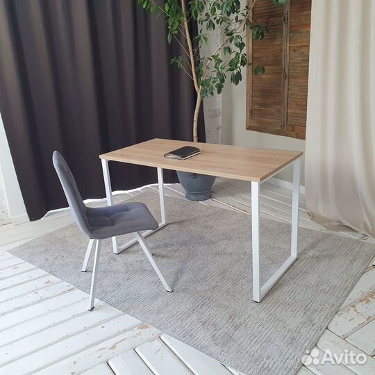 Компьютерный стол Лофт Дуб 120*60 см. Белые ножки