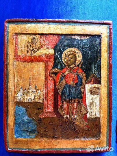 Икона старинная Александр Невский.18 век.Оклад