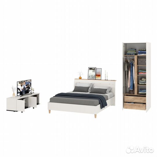 Спальня Моби Муссон №18 цвет белый/дуб эндгрейн элегантный