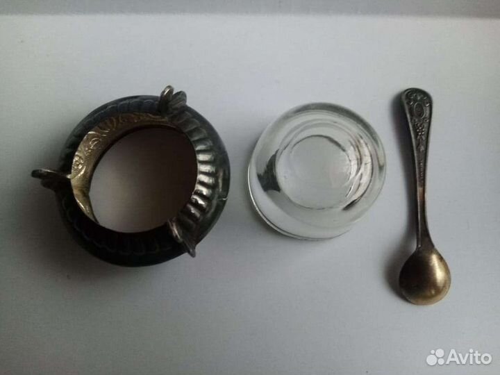 Солонка с ложечкой мельхиор клеймо СССР 1969 г
