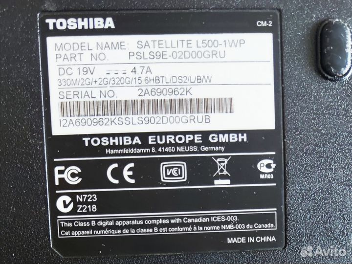 Ноутбук toshiba satellite L500-1WP на запчасти