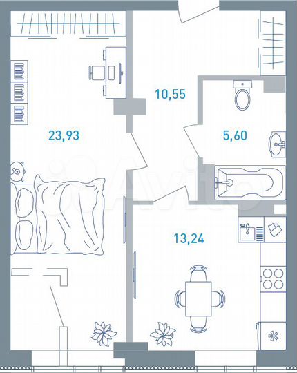 1-к. квартира, 55,4 м², 6/19 эт.