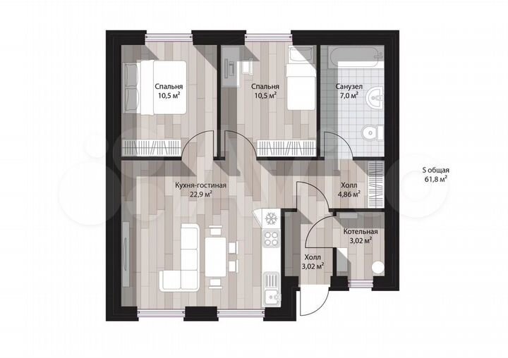 Дом 62 м² на участке 5 сот.