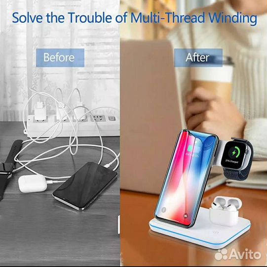 Беспроводная зарядк Apple iPhone Watch AirPods 4в1