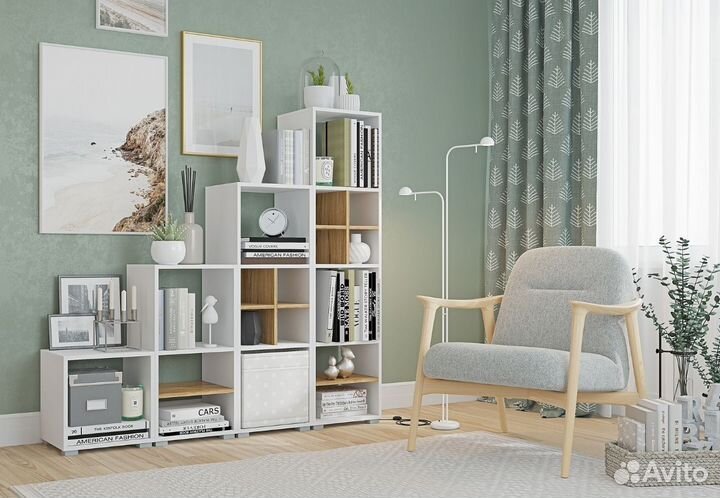 Стеллаж Голди 3 белый, дуб золотой