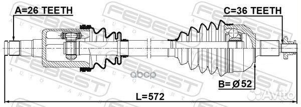 Привод В сборе левый 26X572X36 VW polo sedan 10