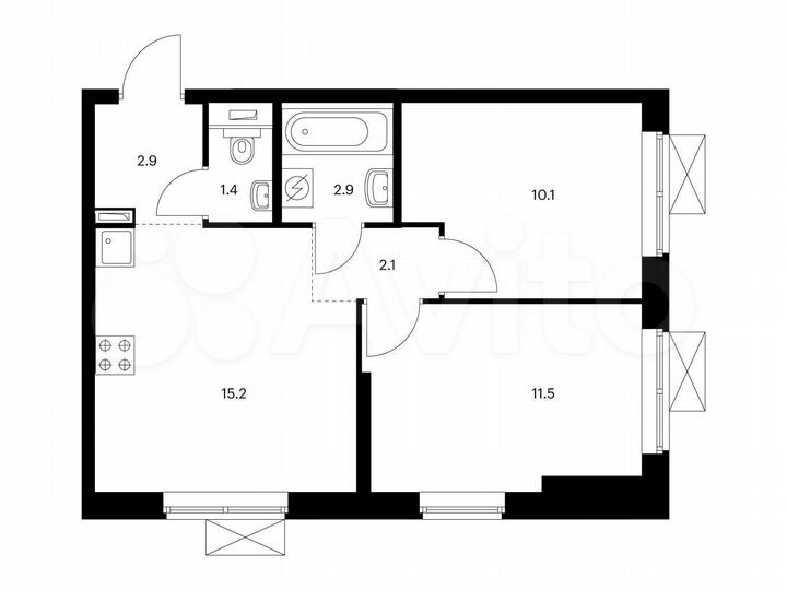 2-к. квартира, 46,1 м², 16/25 эт.