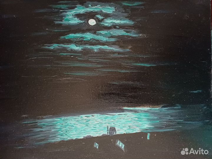 Лунная ночь :картина маслом 30х40