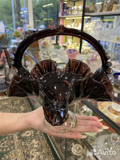 Винтажная ваза фруктовница цветное стекло