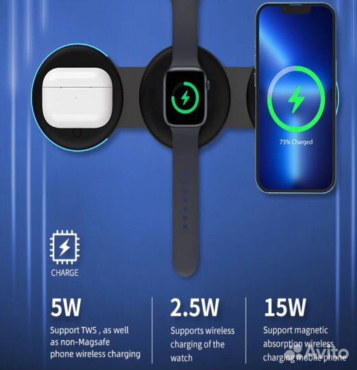 Беспроводное зарядное устройство 3 в 1 для Apple