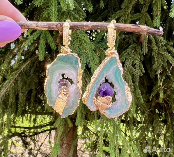 Серьги со срезом агата