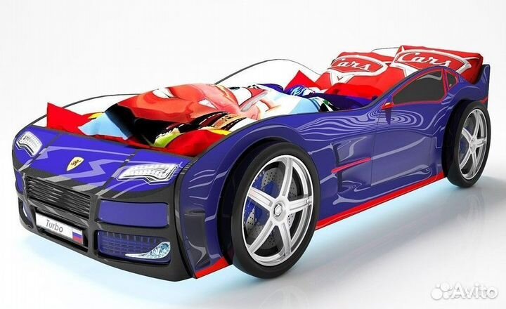 Детская кровать машина Турбо 2 синяя