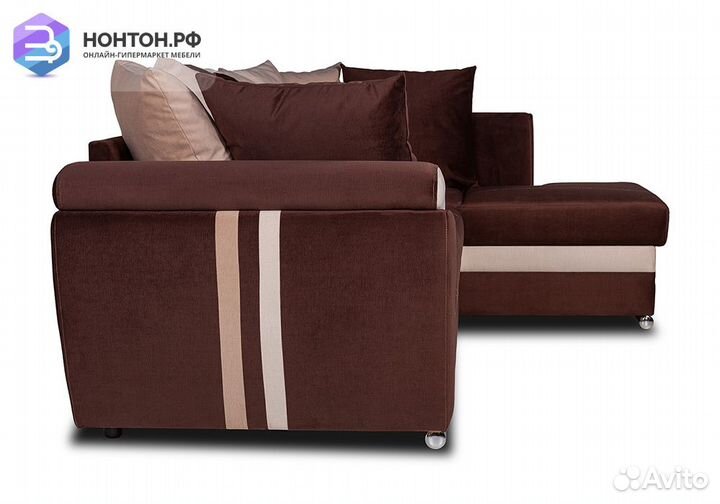 Диван угловой дельфин Стефани шоколадный / айвори