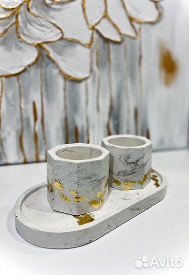 Подарочный набор подсвечник и подставка из гипса