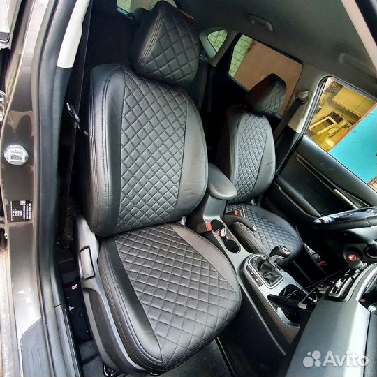 Чехлы Kia Seltos из экокожи чёрные Ромб