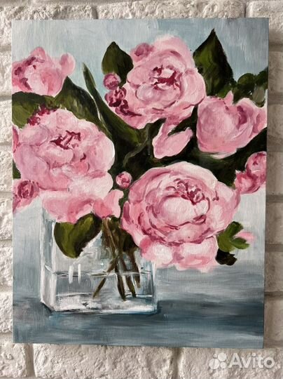 Картина пионы акрил на холсте