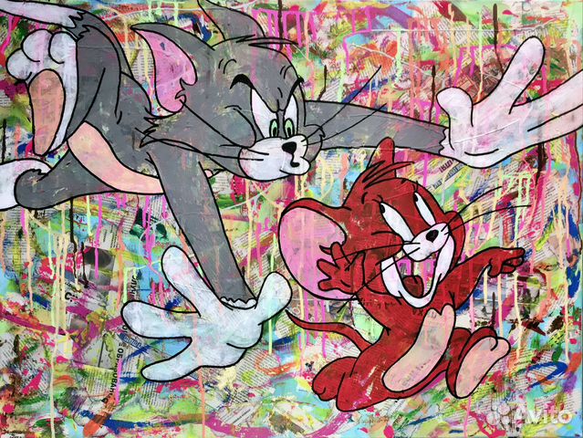 Tom & Jerry Картина акрилом на холсте Поп Арт