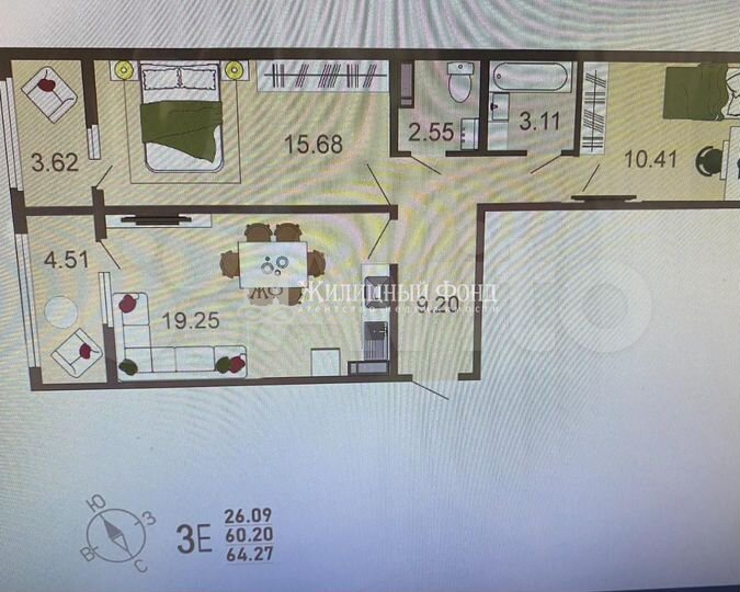 2-к. квартира, 64,3 м², 12/18 эт.