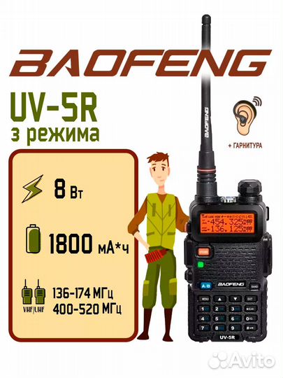 Радиостанция Baofeng UV-5R (8W) 3 уровня