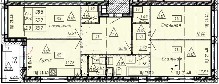 3-к. квартира, 75,7 м², 10/25 эт.