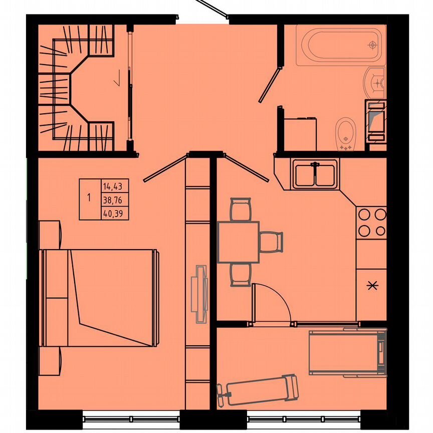 1-к. квартира, 40,4 м², 4/8 эт.