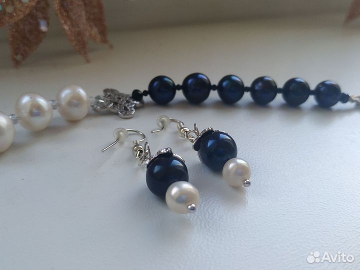 Браслет+серьги, жемчуг