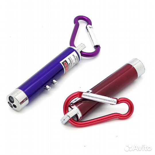 Брелок фонарик 2л (режим строб.) + лазер, карабин